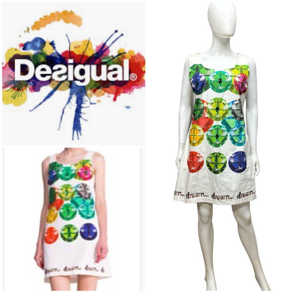 Desigual White Jewel Tone Dress [11002]
